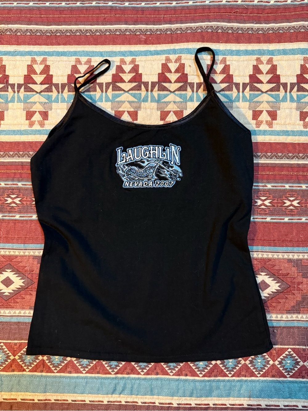 Black Laughlin Nevada 2007 Graphic Spaghetti-Strap vintage Camisole size large
